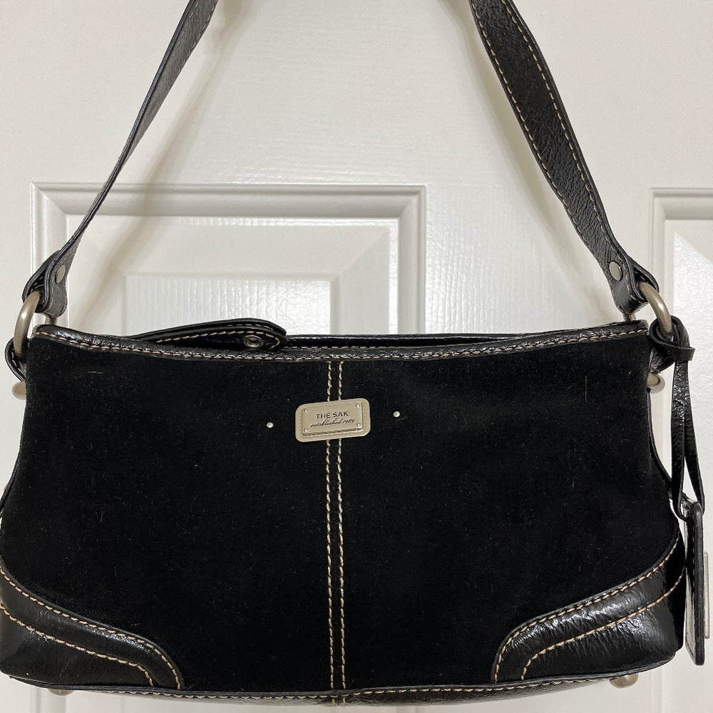 The Sak Black Suede & Patent Leather Shoulder Bag